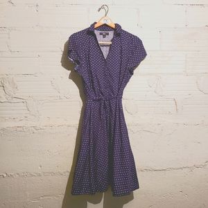 Pinup Swing Style Shirt Dress Navy White Polka-dot